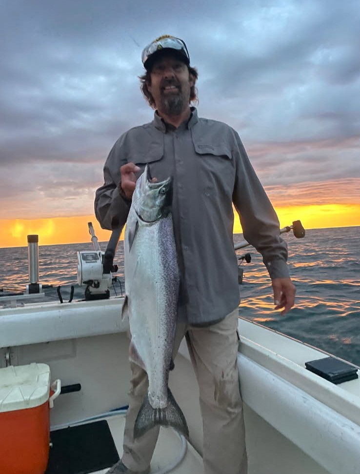 Lake Michigan charter fishing crew with Wisconsin catch